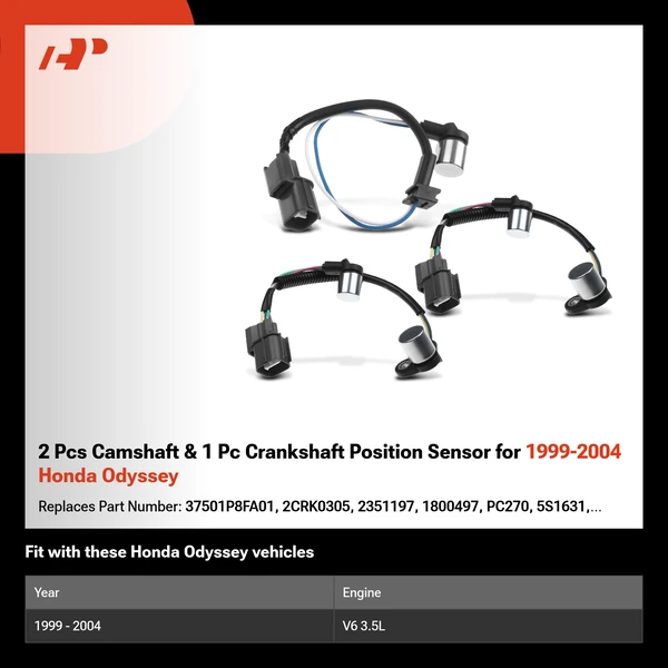 2 Pcs Camshaft & 1 Pc Crankshaft Position Sensor for 1999-2004 Honda Odyssey