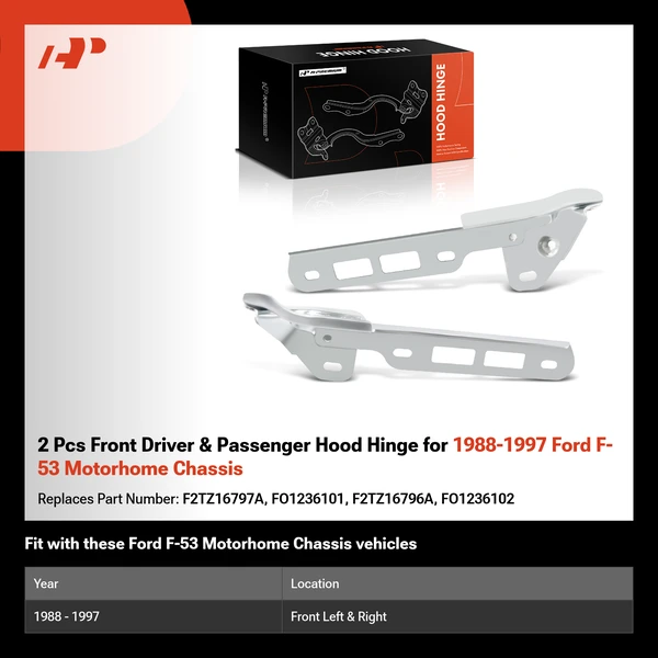 2 Pcs Front Driver & Passenger Hood Hinge for 1988-1997 Ford F-53 Motorhome Chassis