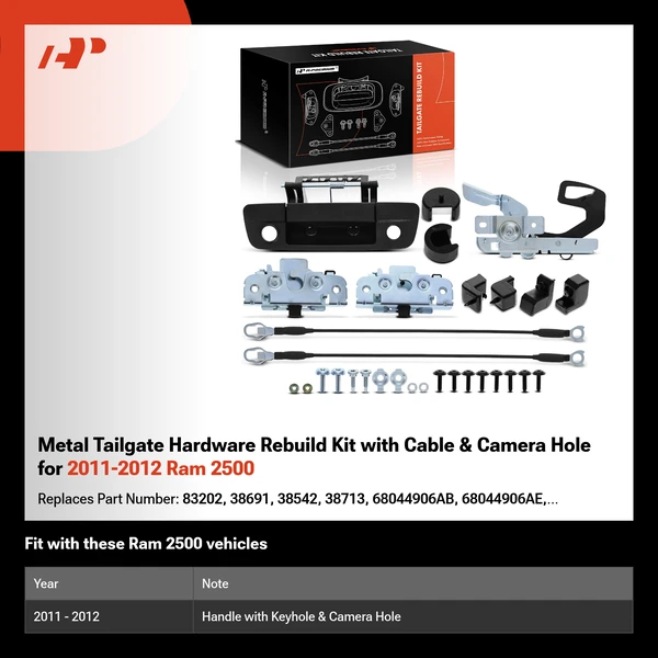 Metal Tailgate Hardware Rebuild Kit with Cable & Camera Hole for 2011-2012 Ram 2500