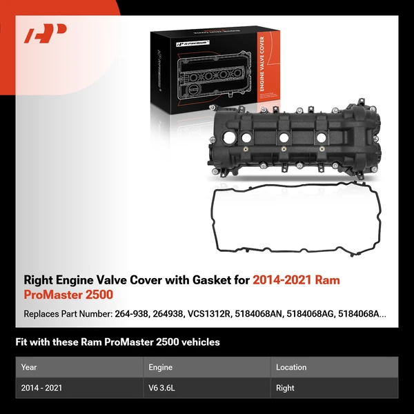 Right Engine Valve Cover with Gasket for 2014-2021 Ram ProMaster 2500