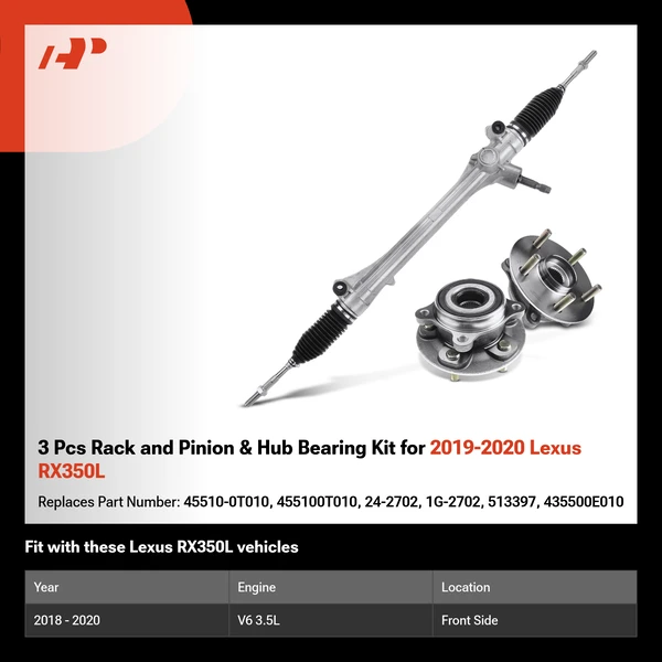 3 Pcs Rack and Pinion & Hub Bearing Kit for 2019-2020 Lexus RX350L