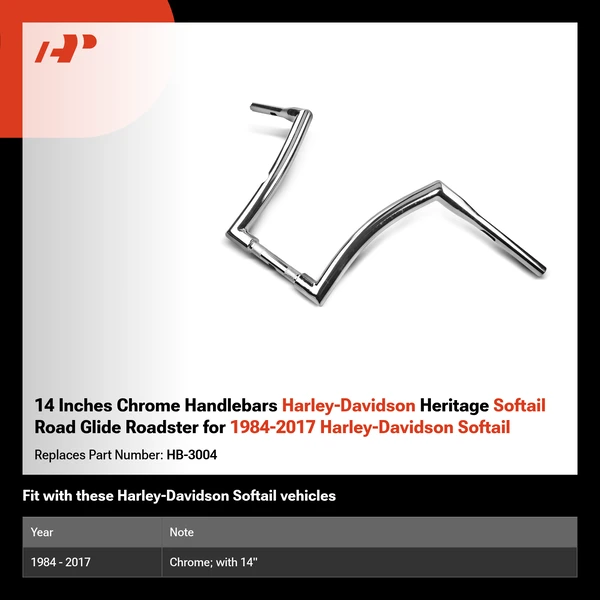 14 Inches Chrome Handlebars Harley-Davidson Heritage Softail Road Glide Roadster for 1984-2017 Harley-Davidson Softail