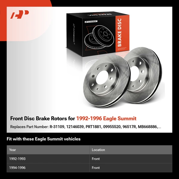 Front Disc Brake Rotors for 1992-1996 Eagle Summit