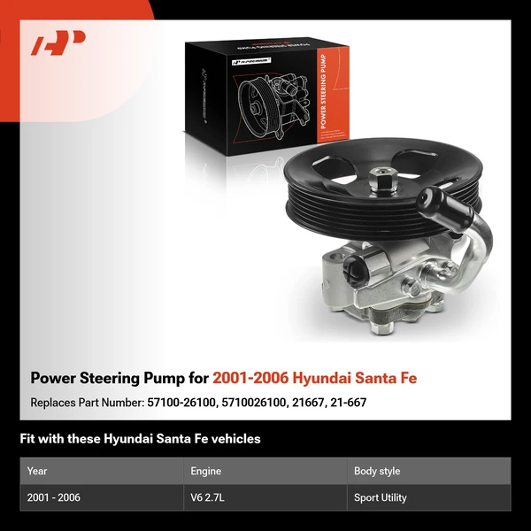 Power Steering Pump for 2001-2006 Hyundai Santa Fe