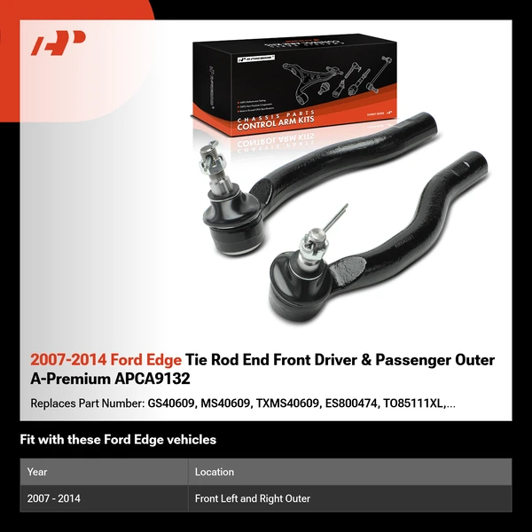 2007-2014 Ford Edge Tie Rod End Front Driver & Passenger Outer A-Premium APCA9132