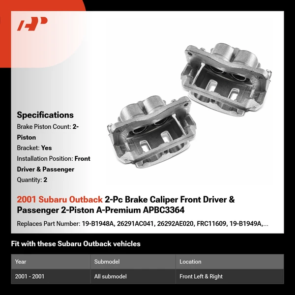 2001 Subaru Outback 2-Pc Brake Caliper Front Driver & Passenger 2-Piston A-Premium APBC3364