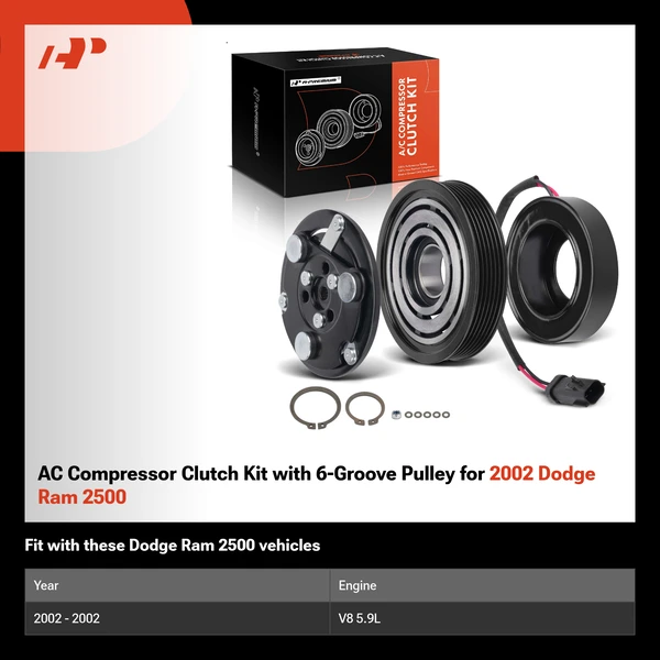 AC Compressor Clutch Kit with 6-Groove Pulley for 2002 Dodge Ram 2500