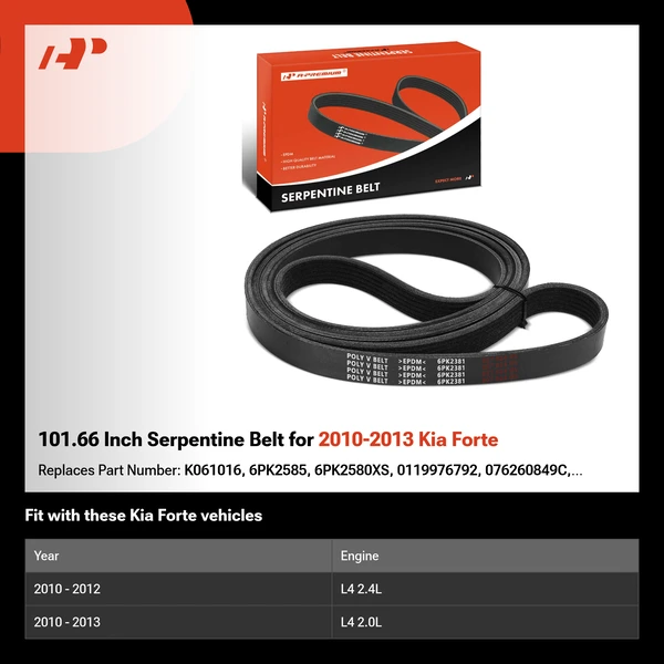101.66 Inch Serpentine Belt for 2010-2013 Kia Forte