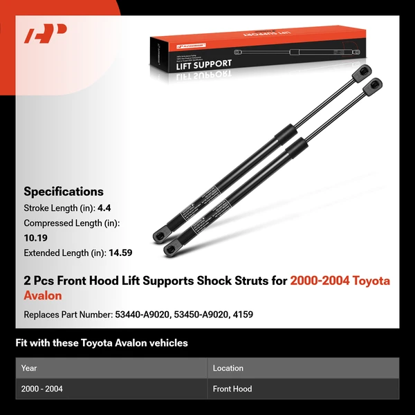 2 Pcs Front Hood Lift Supports Shock Struts for 2000-2004 Toyota Avalon