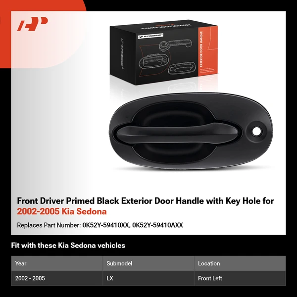 Front Driver Primed Black Exterior Door Handle with Key Hole for 2002-2005 Kia Sedona