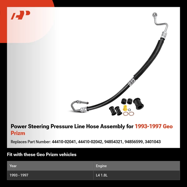 Power Steering Pressure Line Hose Assembly for 1993-1997 Geo Prizm