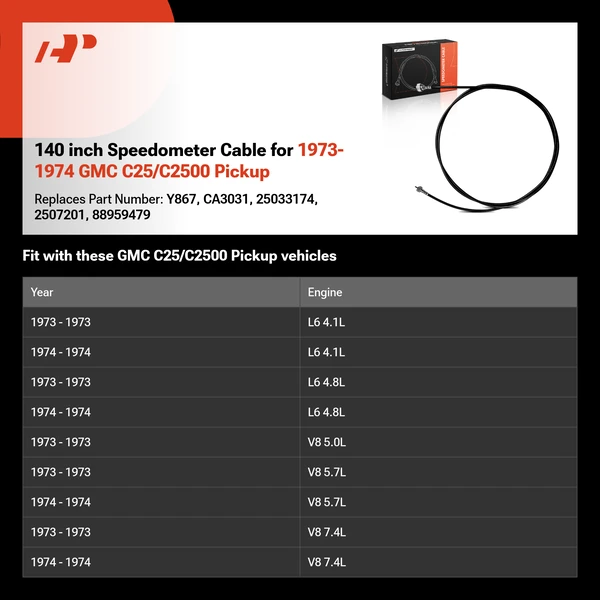 140 inch Speedometer Cable for 1973-1974 GMC C25/C2500 Pickup