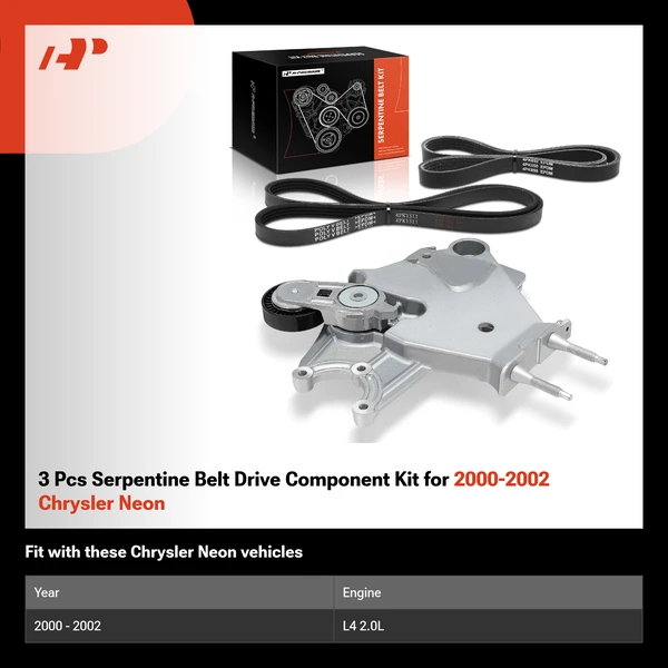 3 Pcs Serpentine Belt Drive Component Kit for 2000-2002 Chrysler Neon