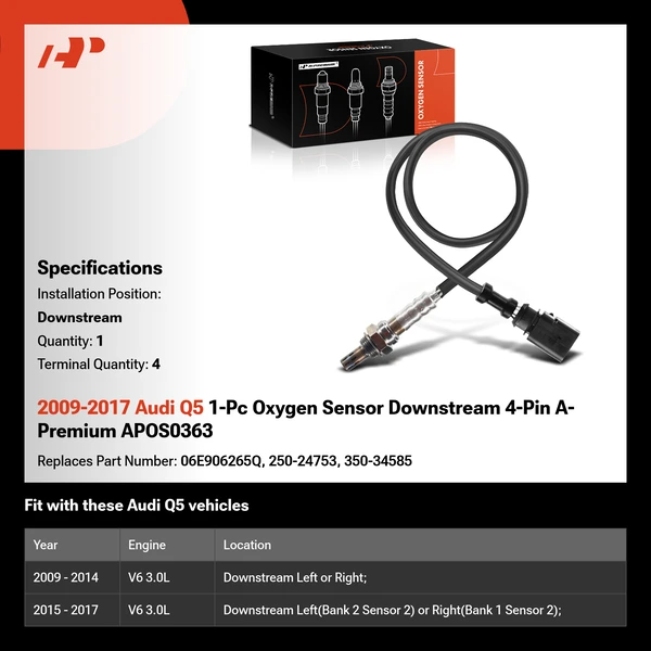 2009-2017 Audi Q5 1-Pc Oxygen Sensor Downstream 4-Pin A-Premium APOS0363