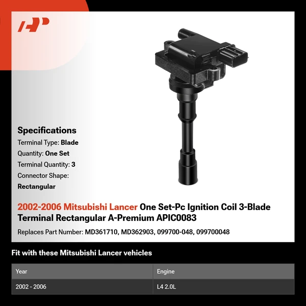 2002-2006 Mitsubishi Lancer One Set-Pc Ignition Coil 3-Blade Terminal Rectangular A-Premium APIC0083