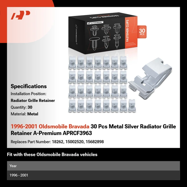 1996-2001 Oldsmobile Bravada 30 Pcs Metal Silver Radiator Grille Retainer A-Premium APRCF3963