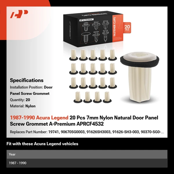 1987-1990 Acura Legend 20 Pcs 7mm Nylon Natural Door Panel Screw Grommet A-Premium APRCF4532