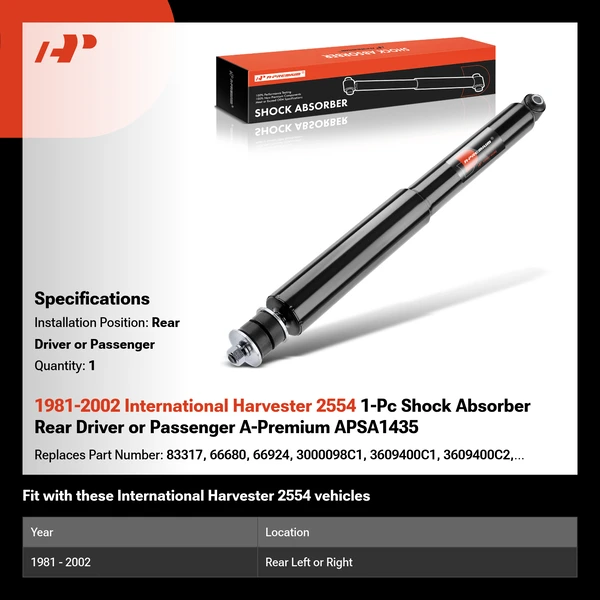 1981-2002 International Harvester 2554 1-Pc Shock Absorber Rear Driver or Passenger A-Premium APSA1435