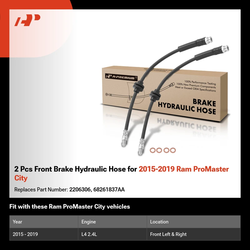 2 Pcs Front Brake Hydraulic Hose for 2015-2019 Ram ProMaster City