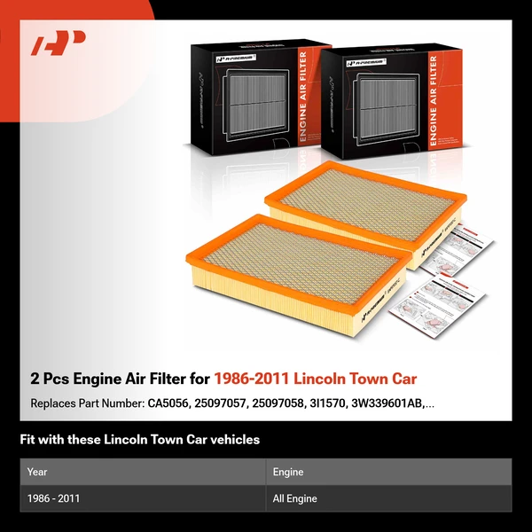2 Pcs Engine Air Filter for 1986-2011 Lincoln Town Car