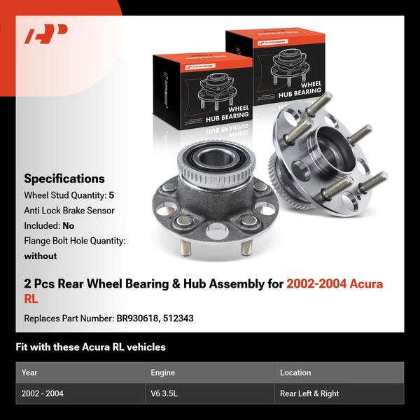 2 Pcs Rear Wheel Bearing & Hub Assembly for 2002-2004 Acura RL