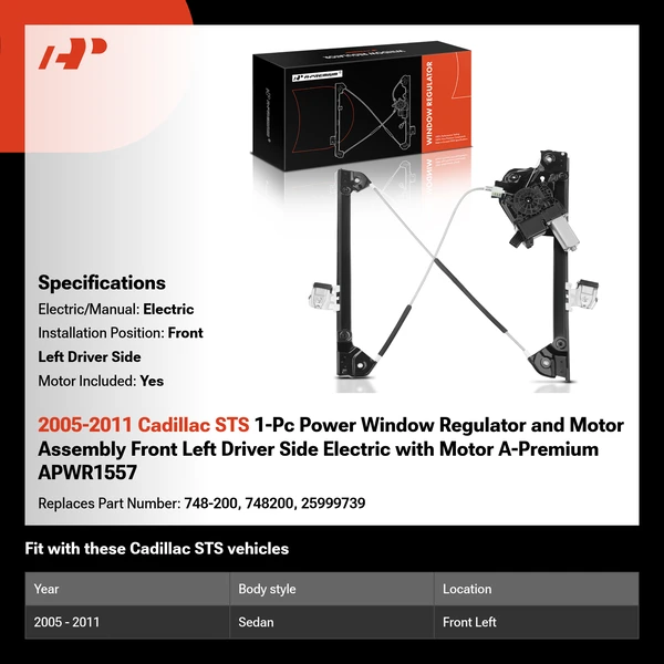 2005-2011 Cadillac STS 1-Pc Power Window Regulator and Motor Assembly Front Left Driver Side Electric with Motor A-Premium APWR1557