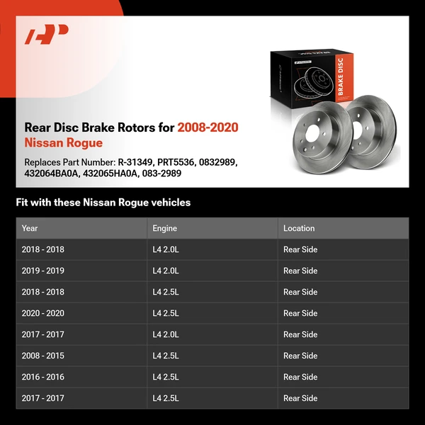 Rear Disc Brake Rotors for 2008-2020 Nissan Rogue