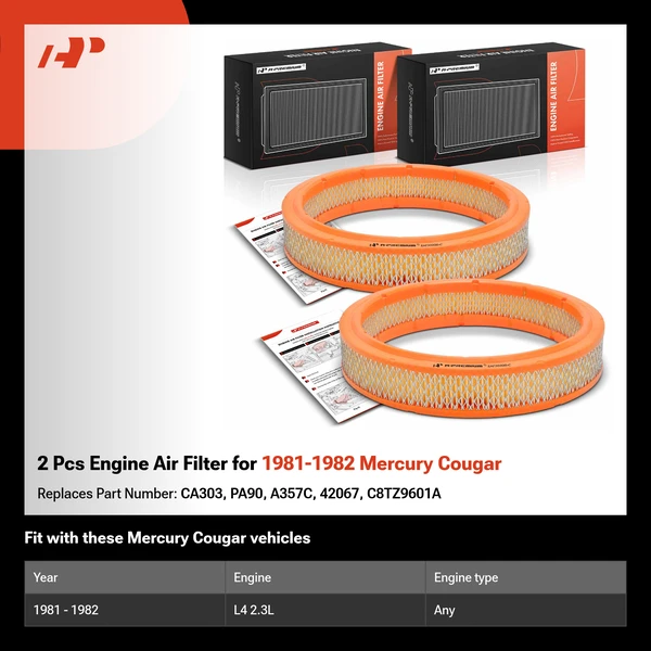 2 Pcs Engine Air Filter for 1981-1982 Mercury Cougar