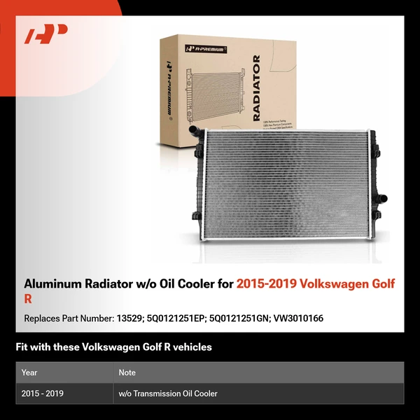 Aluminum Radiator w/o Oil Cooler for 2015-2019 Volkswagen Golf R