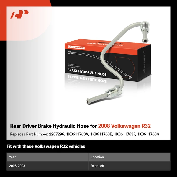 Rear Driver Brake Hydraulic Hose for 2008 Volkswagen R32