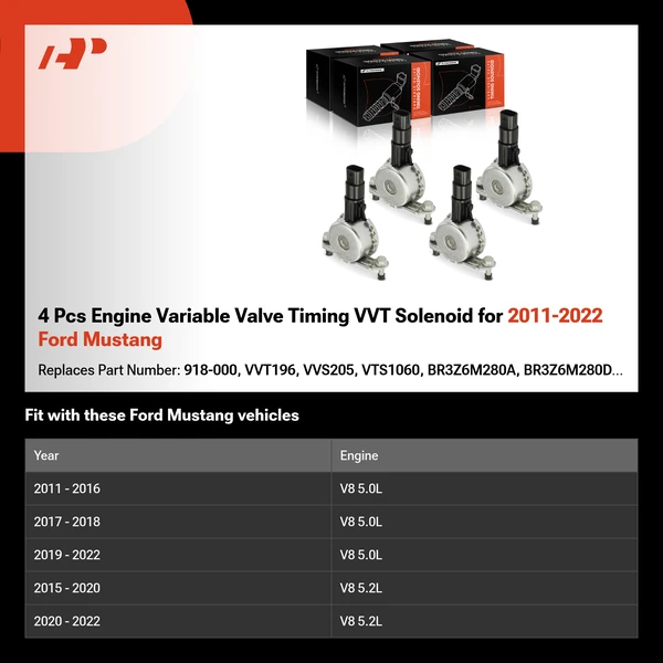 4 Pcs Engine Variable Valve Timing VVT Solenoid for 2011-2022 Ford Mustang