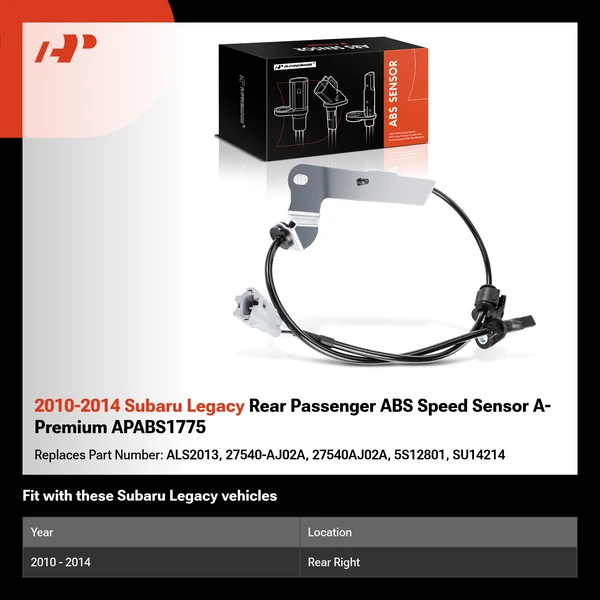 2010-2014 Subaru Legacy Rear Passenger ABS Speed Sensor A-Premium APABS1775