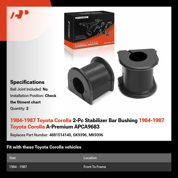 1984-1987 Toyota Corolla 2-Pc Stabilizer Bar Bushing 1984-1987 Toyota Corolla A-Premium APCA9683