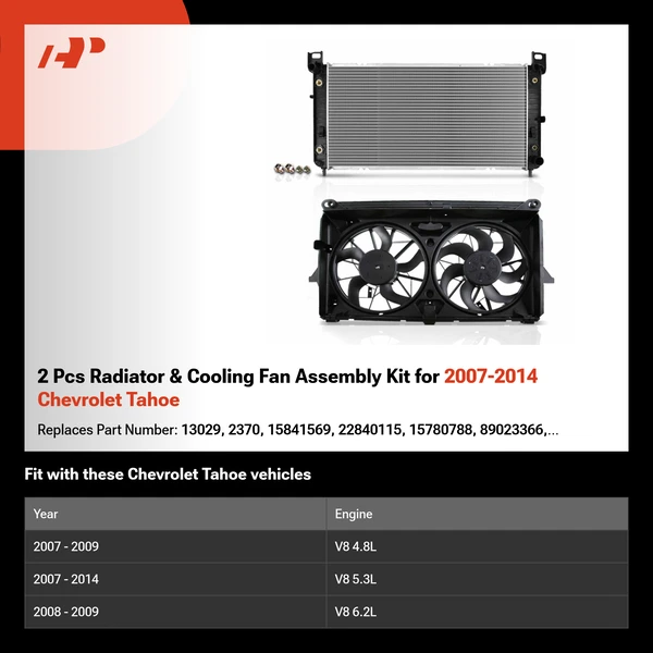 2 Pcs Radiator & Cooling Fan Assembly Kit for 2007-2014 Chevrolet Tahoe