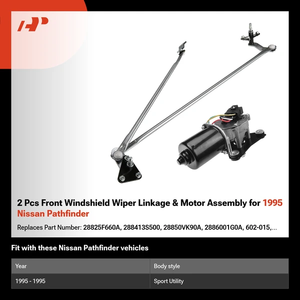 2 Pcs Front Windshield Wiper Linkage & Motor Assembly for 1995 Nissan Pathfinder
