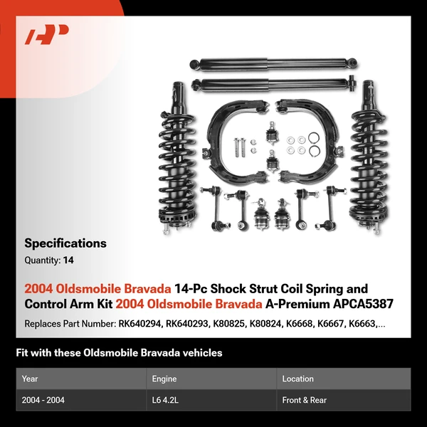 2004 Oldsmobile Bravada 14-Pc Shock Strut Coil Spring and Control Arm Kit 2004 Oldsmobile Bravada A-Premium APCA5387