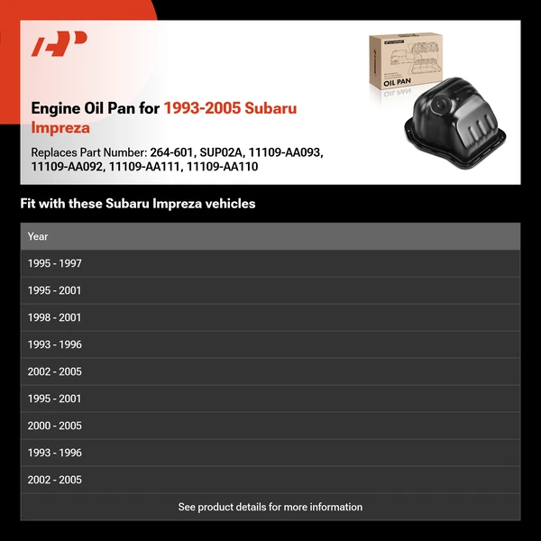 Engine Oil Pan for 1993-2005 Subaru Impreza