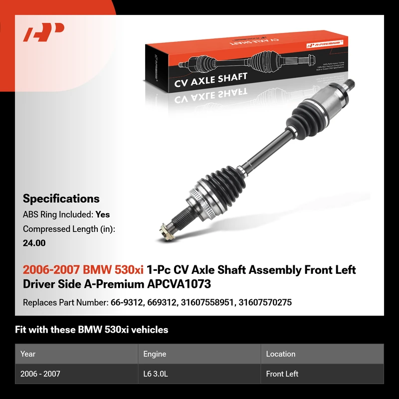 2006-2007 BMW 530xi 1-Pc CV Axle Shaft Assembly Front Left Driver Side A-Premium APCVA1073