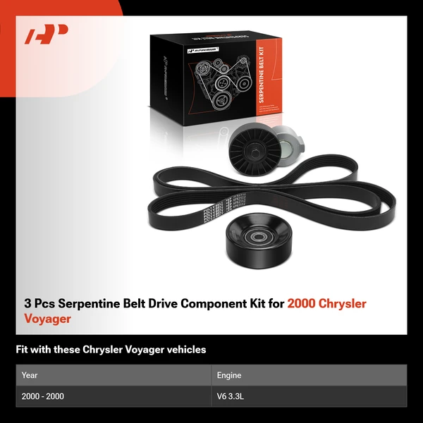 3 Pcs Serpentine Belt Drive Component Kit for 2000 Chrysler Voyager