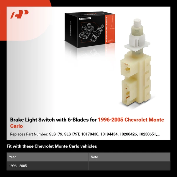 Brake Light Switch with 6-Blades for 1996-2005 Chevrolet Monte Carlo