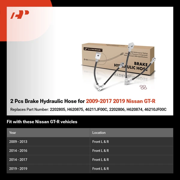 2 Pcs Brake Hydraulic Hose for 2009-2017 2019 Nissan GT-R