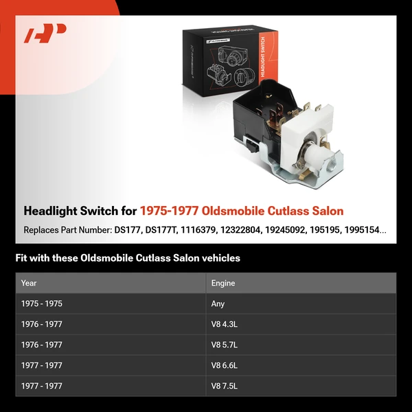 Headlight Switch for 1975-1977 Oldsmobile Cutlass Salon