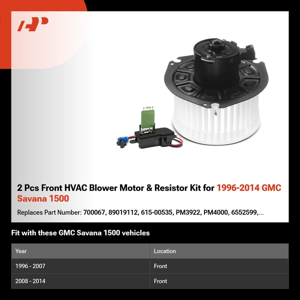 2 Pcs Front HVAC Blower Motor & Resistor Kit for 1996-2014 GMC Savana 1500