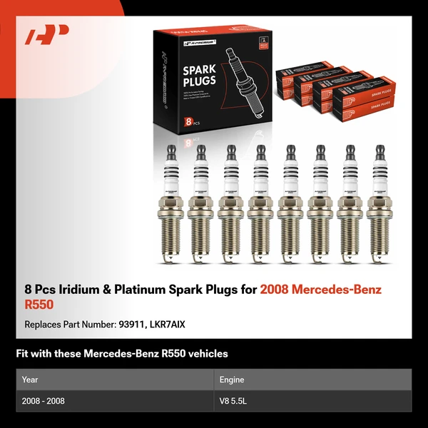 8 Pcs Iridium & Platinum Spark Plugs for 2008 Mercedes-Benz R550