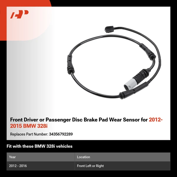 Front Driver or Passenger Disc Brake Pad Wear Sensor for 2012-2015 BMW 328i