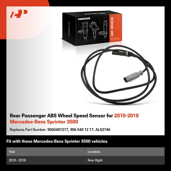 Rear Passenger ABS Wheel Speed Sensor for 2010-2018 Mercedes-Benz Sprinter 3500