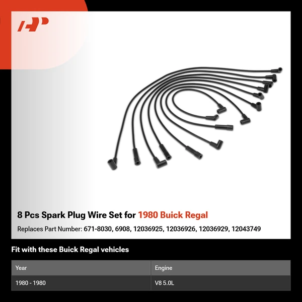 8 Pcs Spark Plug Wire Set for 1980 Buick Regal