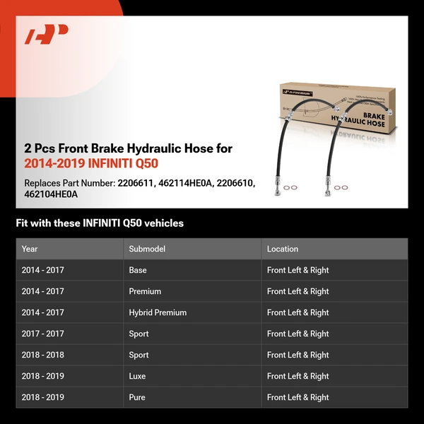 2 Pcs Front Brake Hydraulic Hose for 2014-2019 INFINITI Q50