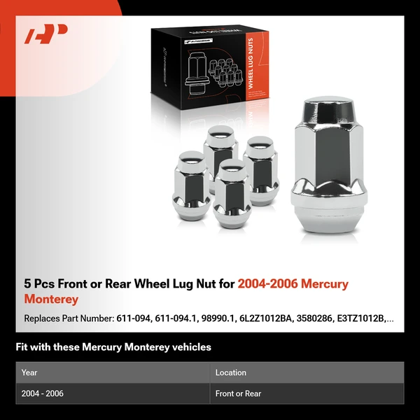 5 Pcs Front or Rear Wheel Lug Nut for 2004-2006 Mercury Monterey
