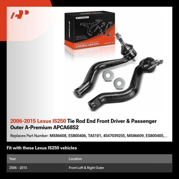 2006-2015 Lexus IS250 Tie Rod End Front Driver & Passenger Outer A-Premium APCA6852